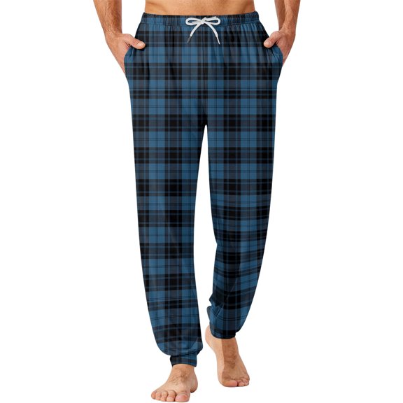 WTOBBY Men's Drawstring Cuffed Lounge Pants with Pockets, Comfortable Home Sleep Pajama Bottoms for Men, Soft Casual Wear for Relaxing,Dark Blue 2XL