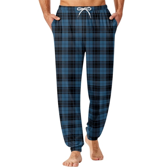 WTOBBY Men's Drawstring Cuffed Lounge Pants with Pockets, Comfortable Home Sleep Pajama Bottoms for Men, Soft Casual Wear for Relaxing,Dark Blue M