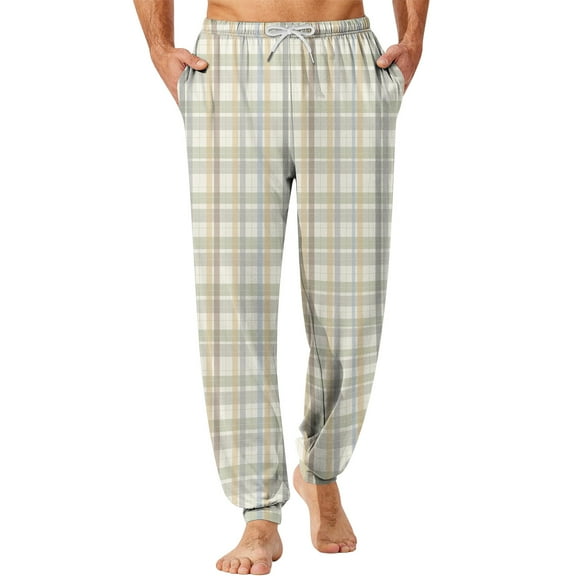 WTOBBY Men's Drawstring Cuffed Lounge Pants with Pockets, Comfortable Home Sleep Pajama Bottoms for Men, Soft Casual Wear for Relaxing,Khaki 3XL