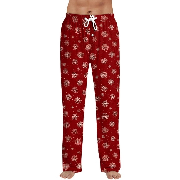 WTOBBY Men's Drawstring Pants, Christmas Pattern, Casual Pajama Trousers for Relaxing at Home and Festive Seasons, Comfortable and Lightweight,Vermilion S