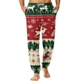 thumbnail image 1 of WTOBBY Men's Drawstring Pocket Cuffed Casual Pants, Christmas Print, Home Sleep Pants for Festive Lounge and Comfortable Wear, Soft and Cozy,Dark Green 2XL, 1 of 7