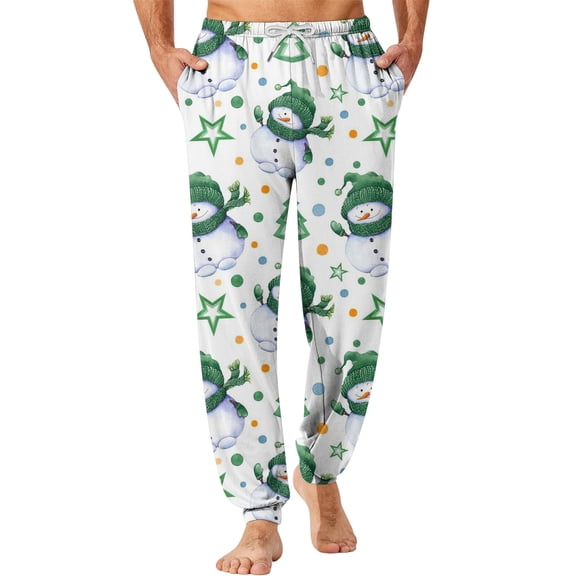 WTOBBY Men's Drawstring Pocket Cuffed Casual Pants, Christmas Print, Home Sleep Pants for Festive Lounge and Comfortable Wear, Soft and Cozy,Green 3XL