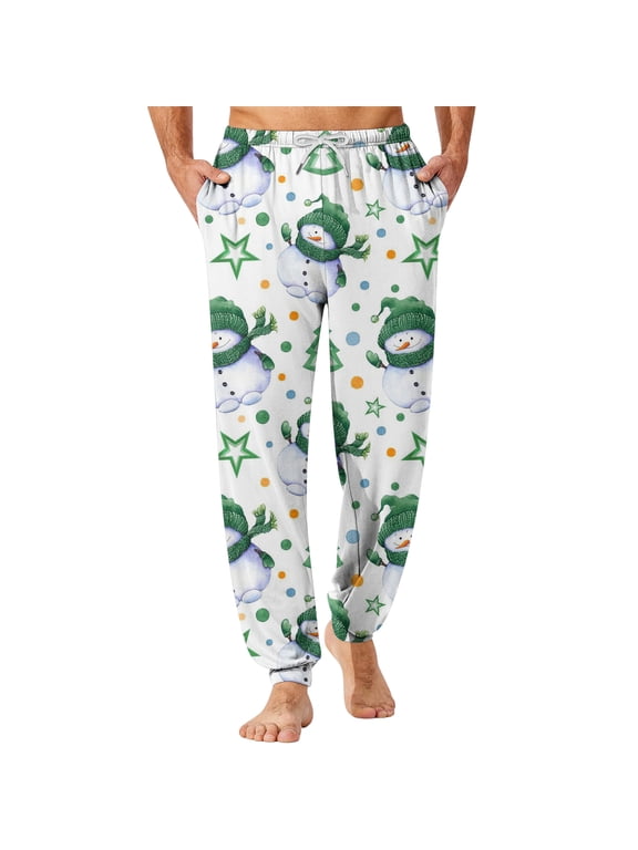 Men's Drawstring Pocket Cuffed Casual Pants, Christmas Print, Home Sleep Pants for Festive Lounge and Comfortable Wear, Soft and Cozy,Green 3XL
