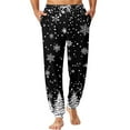 thumbnail image 1 of WTOBBY Men's Drawstring Pocket Cuffed Casual Pants, Christmas Print, Home Sleep Pants for Festive Lounge and Comfortable Wear, Soft and Cozy,Black L, 1 of 7