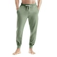 thumbnail image 1 of WTOBBY Men's Drawstring Pocket Cuffed Casual Pants Home Sleep Pants Comfortable Soft Lounge Wear Elastic Waist Men's Trousers,Light Green L, 1 of 8