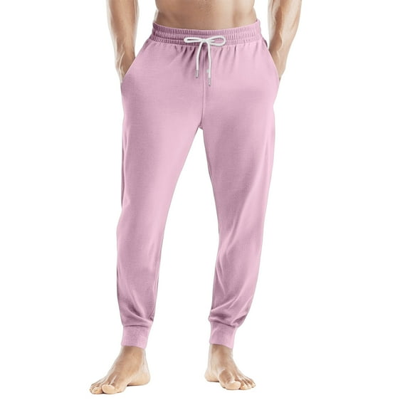 WTOBBY Men's Drawstring Pocket Cuffed Casual Pants Home Sleep Pants Comfortable Soft Lounge Wear Elastic Waist Men's Trousers,Pink M