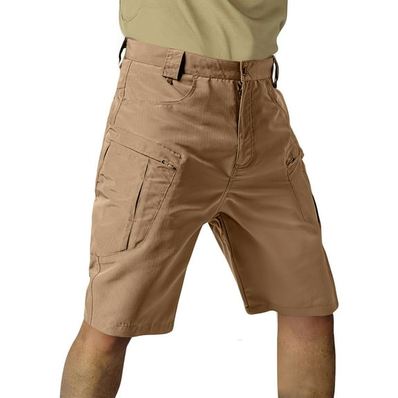 WTOBBY Men's Durable Tactical Ripstop Utility Cargo Shorts - Multi-Pocket Abrasion-Resistant Design for Hiking Camping Construction,Brown L