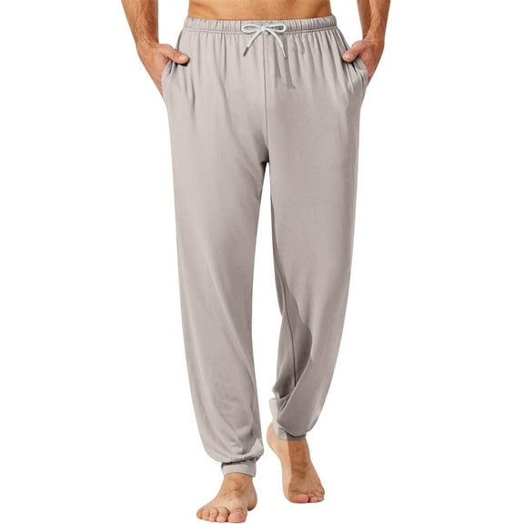 WTOBBY Men's Elastic Waist Drawstring Pocket Cuffed Casual Pants for Home Sleep Comfortable Soft Lounge Men's Pajama Trousers,Beige L