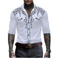thumbnail image 1 of WTOBBY Men's Embroidered Long Sleeve Shirt Casual Turn-Down Collar Button Front Quality Cotton Blend Business Casual Office Wear Slim Fit Dress Top,White XL, 1 of 5