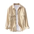 thumbnail image 1 of WTOBBY Men's Fall Flannel Shirt Corduroy Striped Long Sleeve Lapel Collar Button Front Pocket Casual Loose Fit Workwear Thermal Comfort Top,Khaki XL, 1 of 4