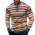 thumbnail image 1 of WTOBBY Men's Fashion Casual Long Sleeve Shirt with Striped V-Neck Design, Colorful Blouse Style Top for Versatile and Layered Outfits,Yellow L, 1 of 7