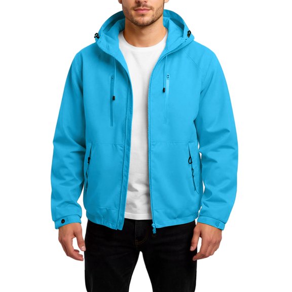 WTOBBY Men's Fashion Leisure Hooded Jacket, Outdoor Thin Work Style Loose Fit Windbreaker Coat for Casual Wear and Light Protection,Sky Blue L