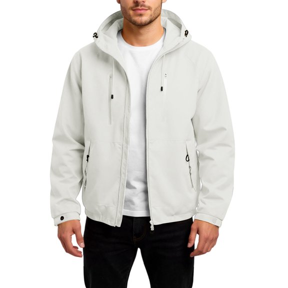 WTOBBY Men's Fashion Leisure Hooded Jacket, Outdoor Thin Work Style Loose Fit Windbreaker Coat for Casual Wear and Light Protection,White M