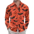 thumbnail image 1 of WTOBBY Men's Festive Halloween Themed Button-Down Long Sleeve Shirt, Relaxed Fit for Comfort and Fun During Holiday and Casual Events,Orange M, 1 of 7