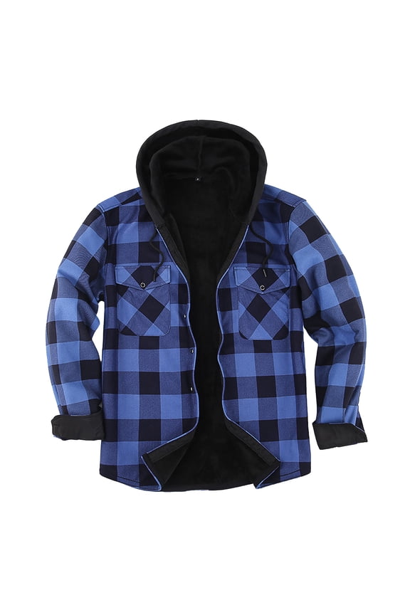 Men's Flannel Button-Up Jacket, Plaid Fleece Lined with Chest Pockets, Warm Casual Stylish Layer for Daily, Work, and Weekend Activities,Blue S