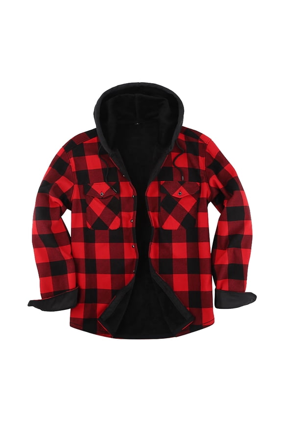 Men's Flannel Button-Up Jacket, Plaid Fleece Lined with Chest Pockets, Warm Casual Stylish Layer for Daily, Work, and Weekend Activities,Red S