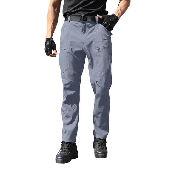 WTOBBY Men's Fleece-Lined Ripstop Waterproof Tactical Pants Multi-Pocket Cargo for Hiking Camping Fishing Construction Outdoor Warm Men's Trousers,Gray 4XL