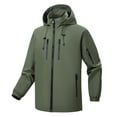 thumbnail image 1 of WTOBBY Men's Fleece-Lined Windbreaker Jacket, Waterproof Hooded Outdoor Sports Coat with Raglan Sleeves, All-Season Hiking Golf Rain Protection,Army Green L, 1 of 2