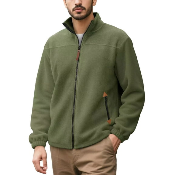 WTOBBY Men's Full Zip Fleece Jacket, Lightweight Outdoor Hiking Casual Soft Warm Coat with Pockets for Everyday Comfort and Style,Army Green L
