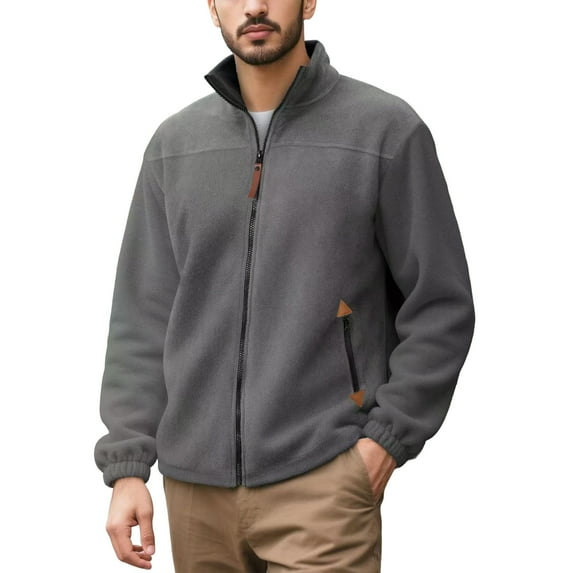 WTOBBY Men's Full Zip Fleece Jacket, Lightweight Outdoor Hiking Casual Soft Warm Coat with Pockets for Everyday Comfort and Style,Gray XL