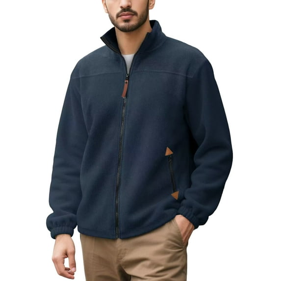WTOBBY Men's Full Zip Fleece Jacket, Lightweight Outdoor Hiking Casual Soft Warm Coat with Pockets for Everyday Comfort and Style,Navy M