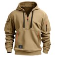 thumbnail image 1 of WTOBBY Men's Full-Zip Hooded Cardigan Arm Pocket Sportswear Oversized Casual Sweatshirt Jacket Athletic Street Style Breathable Fabric,Khaki 2XL, 1 of 5