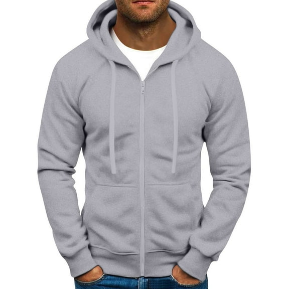 WTOBBY Men's Full Zip Up Plush Hooded Sweatshirt, Long Sleeve Pullover Jacket with Pockets, Tall Sizes Available for Casual and Outdoor Use,Gray L