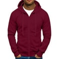 thumbnail image 1 of WTOBBY Men's Full Zip Up Plush Hooded Sweatshirt, Long Sleeve Pullover Jacket with Pockets, Tall Sizes Available for Casual and Outdoor Use,Wine M, 1 of 5
