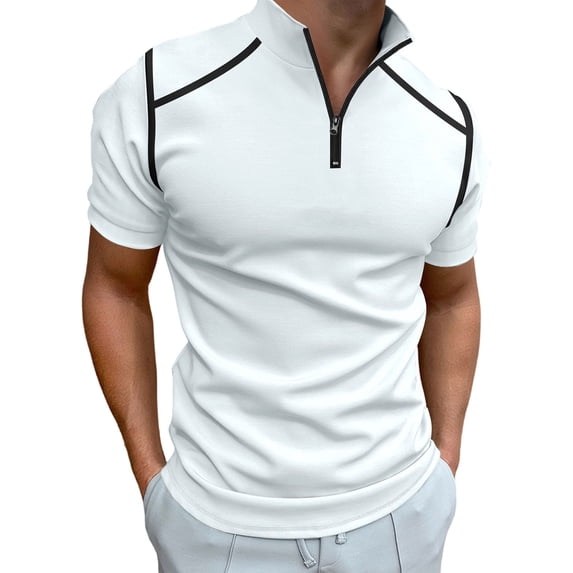 WTOBBY Men's Golf Short Sleeve T-Shirt Lightweight and Breathable, Quarter-Zip Lapel Collar, Stylish Casual Shirt for Golf, Outdoor, and Everyday Active Wear,White XL