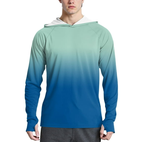 WTOBBY Men's Gradient Fashion Hoodie with Long Sleeve SPF/UV Sun Protection, Protective Shirt for Sports Activities, Quick-Dry and Stylish ,Blue L
