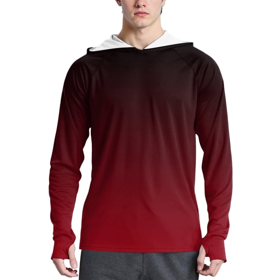 WTOBBY Men's Gradient Fashion Hoodie with Long Sleeve SPF/UV Sun Protection, Protective Shirt for Sports Activities, Quick-Dry and Stylish ,Red XL