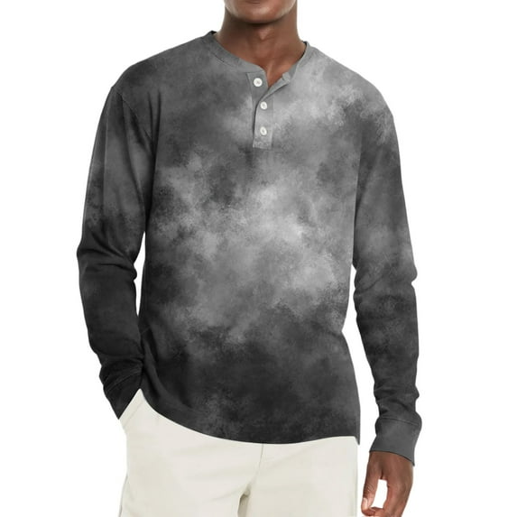 WTOBBY Men's Gradient Tie-Dye Zip-Up Hoodie Henley Long Sleeve Shirt Casual Loose Fit Top for Men in Everyday Fashion and Comfort,Gray M