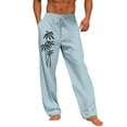 thumbnail image 1 of WTOBBY Men's Hawaiian Print Cotton Linen Casual Pants, Loose Comfortable Drawstring Beach Trousers for Vacation and Relaxed Style,Sky Blue L, 1 of 4