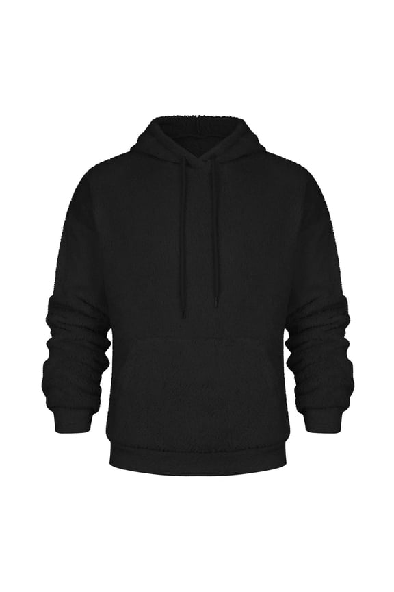 Men's Heavyweight Fleece Hoodie Double-Faced Warmth Windproof Winter Sweatshirt Cold Weather Essential with Adjustable Drawcord,Black 2XL