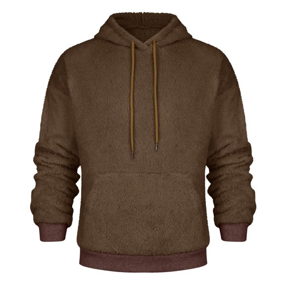 WTOBBY Men's Heavyweight Fleece Hoodie Double-Faced Warmth Windproof Winter Sweatshirt Cold Weather Essential with Adjustable Drawcord,Coffee L