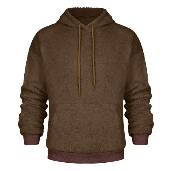WTOBBY Men's Heavyweight Fleece Hoodie Double-Faced Warmth Windproof Winter Sweatshirt Cold Weather Essential with Adjustable Drawcord,Coffee XL