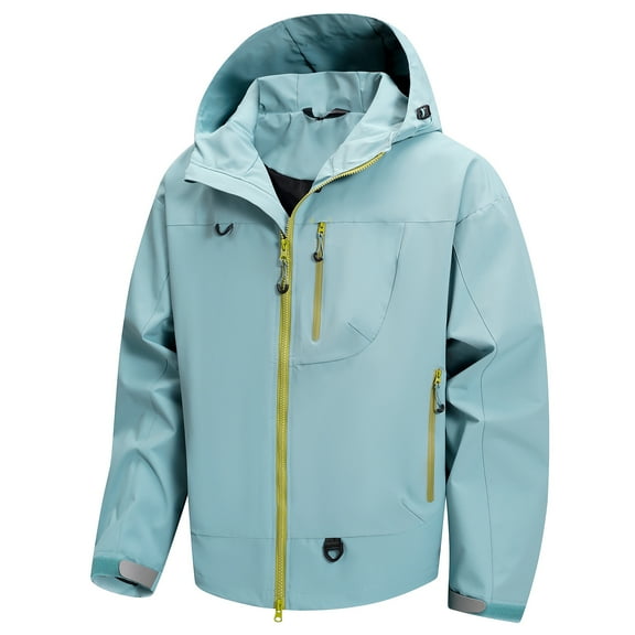 WTOBBY Men's Hooded Mountaineering Jacket, Waterproof Windbreaker for Outdoor Hiking, Unisex Loose Fit Casual Wear for All-Weather Protection,Light Gray 2XL