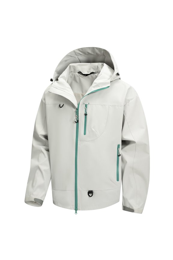 Men's Hooded Mountaineering Jacket, Waterproof Windbreaker for Outdoor Hiking, Unisex Loose Fit Casual Wear for All-Weather Protection,Mint Green M