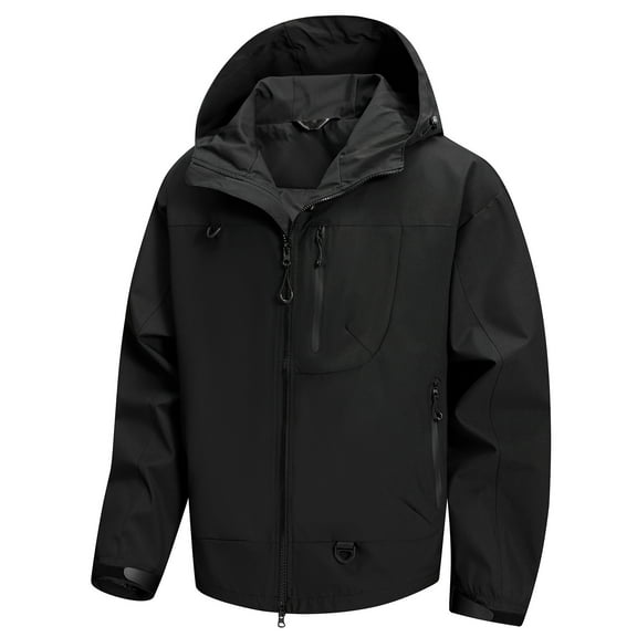 WTOBBY Men's Hooded Mountaineering Jacket, Waterproof Windbreaker for Outdoor Hiking, Unisex Loose Fit Casual Wear for All-Weather Protection,Black L
