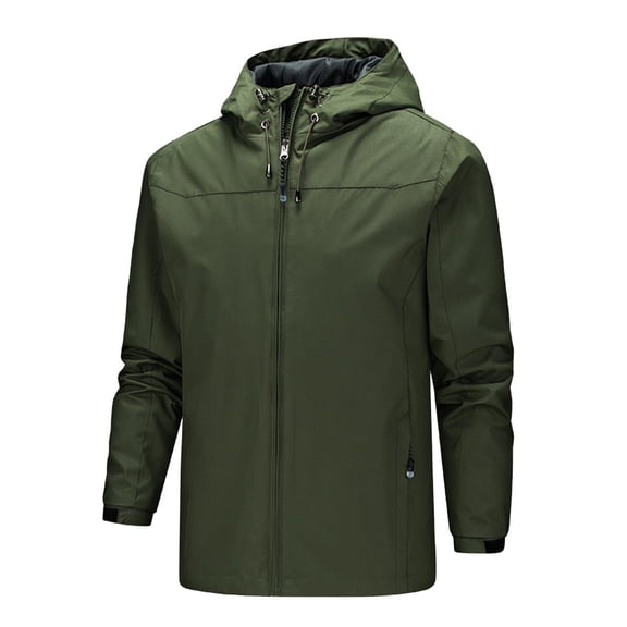 WTOBBY Men's Hooded Zipper Jacket for Outdoor - Fast-Drying Windbreaker, Casual Mountaineering Suit, Sportswear Ready, Ideal for Hiking and Everyday Adventures,Green 2XL