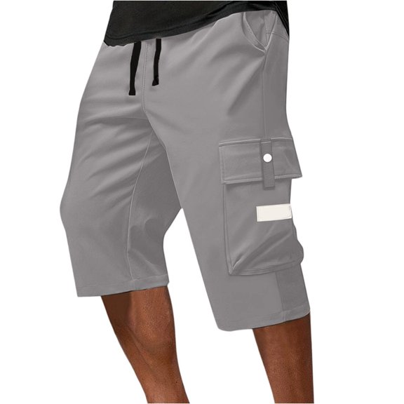 WTOBBY Men's Lace-Up Casual Cargo Shorts & Sweatpants Hybrid Design with Elastic Waist, Multi-Functional for Sports Comfort ,Light Gray M