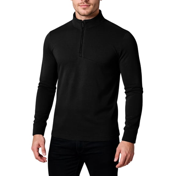 WTOBBY Men's Leisure Stand Collar Long Sleeve Top, Thickened Versatile Loose Fit with Zipper Closure and Silk Blend Fabric for Elegant Casual Wear,Black M