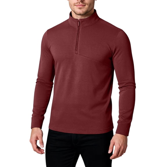 WTOBBY Men's Leisure Stand Collar Long Sleeve Top, Thickened Versatile Loose Fit with Zipper Closure and Silk Blend Fabric for Elegant Casual Wear,Red 2XL