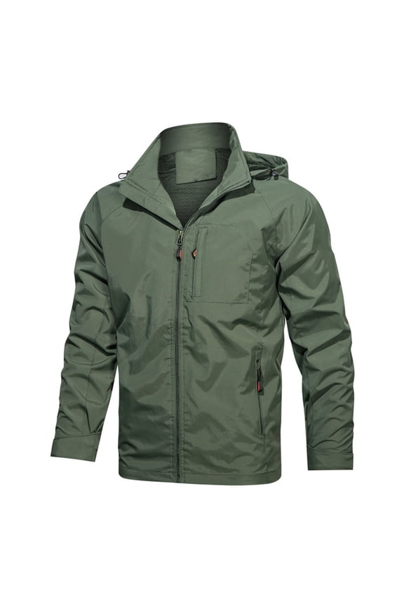 Men's Lightweight Breathable Rain Jacket, Waterproof Windproof Outdoor Hiking Coat, Packable Travel Windbreaker for Trekking Camping and Cycling,Army Green L