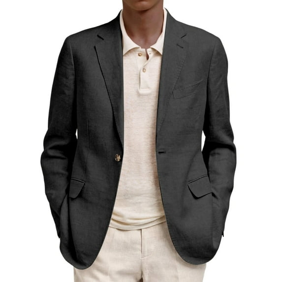 WTOBBY Men's Lightweight Casual Sport Blazer, Solid Color One-Button Suit Jacket with Pockets, Formal and Business Wear for Office, Wedding, and Special Occasions,Black M