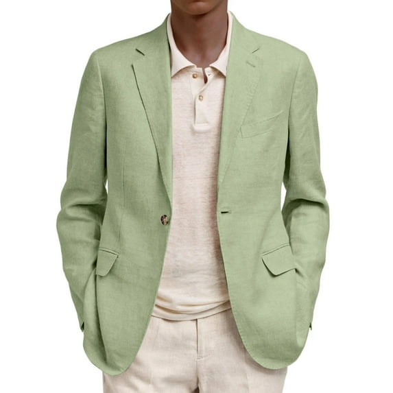 WTOBBY Men's Lightweight Casual Sport Blazer, Solid Color One-Button Suit Jacket with Pockets, Formal and Business Wear for Office, Wedding, and Special Occasions,Light Green 3XL