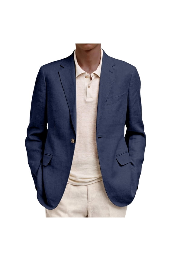 Men's Lightweight Casual Sport Blazer, Solid Color One-Button Suit Jacket with Pockets, Formal and Business Wear for Office, Wedding, and Special Occasions,Navy 2XL