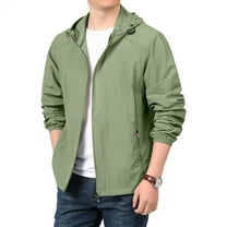 WTOBBY Men's Lightweight Hooded Windbreaker, Loose Fit Outdoor Long Sleeve Jacket with Water-Repellent Finish, Packable Travel Shell,Army Green L