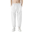 thumbnail image 1 of WTOBBY Men's Lightweight Linen Trousers with Elastic Drawstring Waistband and Slim Fit, Breathable Long Pants Featuring Multiple Pockets for Everyday Casual and Business Casual ,White L, 1 of 1