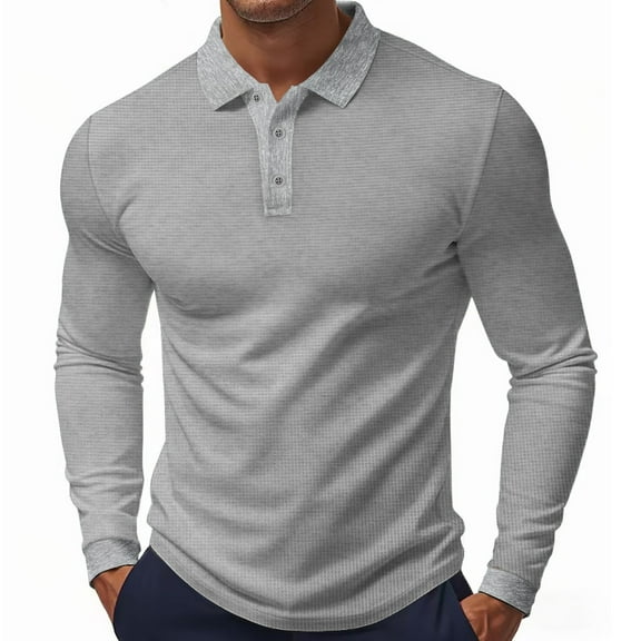 WTOBBY Men's Lightweight Solid Color Long-Sleeve Shirt, Spread Collar Breathable Outdoor Casual Top, Comfortable Daily Use for Polo Style Activities,Light Gray L